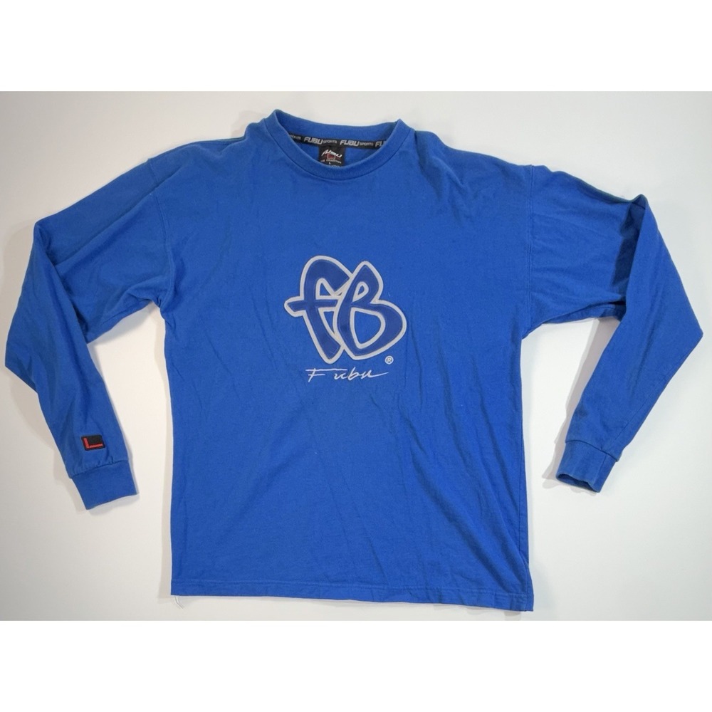 FUBU Sports Long Sleeve Shirt Mens L Blue Logo Streetwear Y2K